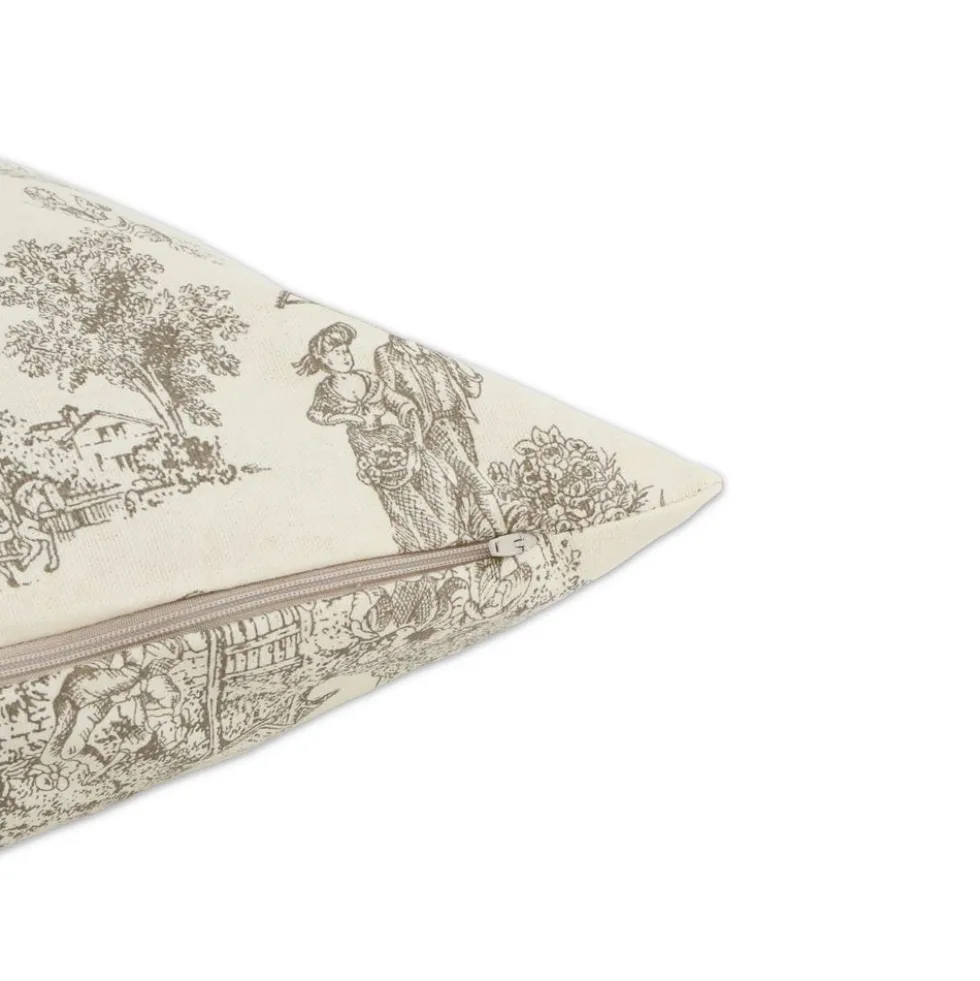 Federa cuscino Toile de Jouy Tortora fondo Panna 50 x 50