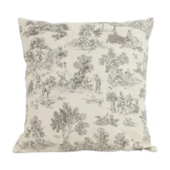 Federa cuscino Toile de Jouy Tortora fondo Panna 50 x 50