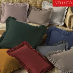 Federa cuscino Volant Lina Velluto Grigio 45 x 45