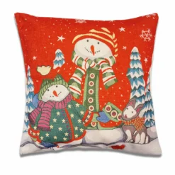 Federa cuscino 45 x 45 greet Coppia pupazzi di neve rosso