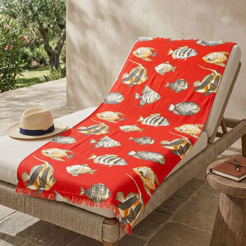 Fouta spugna e tessuto Oceano Pesciolino Corallo 90 x 180