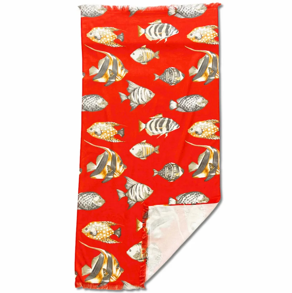 Fouta spugna e tessuto Oceano Pesciolino Corallo 90 x 180