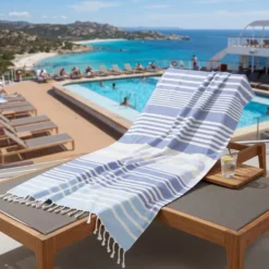 Fouta telo mare doppiato jacquard Lain righe azzurre 90 x 170