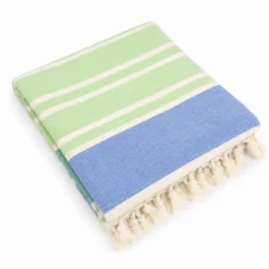 Fouta telo mare doppiato jacquard Lain righe verdi 90 x 170