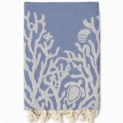 Fouta telo mare doppiato jacquard Lov coralli blu 90 x 170