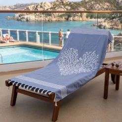 Fouta telo mare doppiato jacquard Lov coralli blu 90 x 170