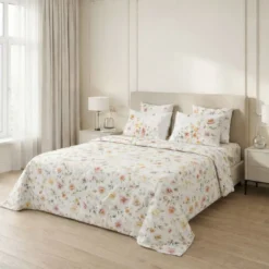 Lenzuolo copriletto con balza stampa digitale Fiori Matrimoniale