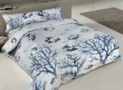 Lenzuolo copriletto con balza stampa digitale Mare Blu