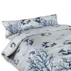 Lenzuolo copriletto con balza stampa digitale Mare Blu