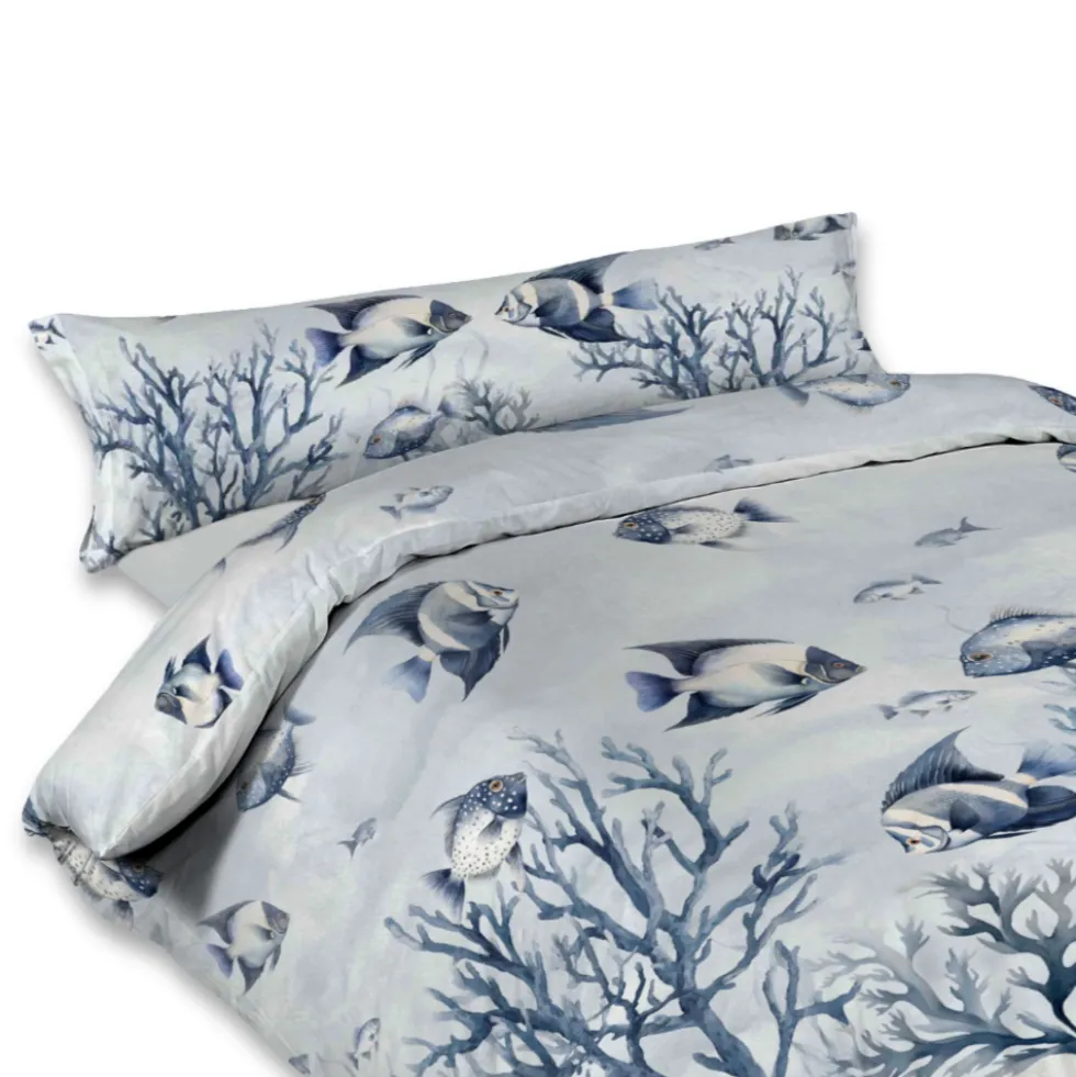 Lenzuolo copriletto con balza stampa digitale Mare Blu