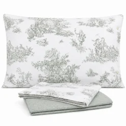 Lenzuolo Copriletto Lumiere Cavalieri Toile de Jouy Verde VAR. 18