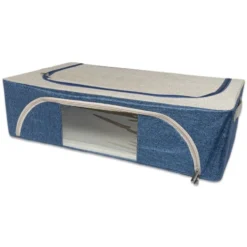 Organizer scatola Cambiostagione in Tessuto e Metallo Blu 60 x 40 x 16