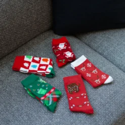 2 Paia Calze Natalizie in Scatola Regalo Babbo e Dolciumi