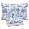 Parure Copripiumino cotone Percalle Toile de jouy blu Matrimoniale