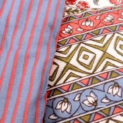 Plaid Imbottito double face stampato Jaipur Fiori Rossi Bluette 130x170