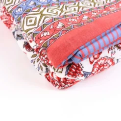 Plaid Imbottito double face stampato Jaipur Fiori Rossi Bluette 130x170