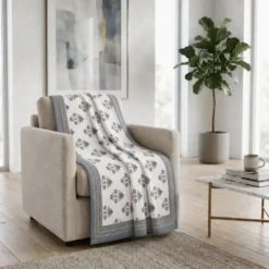 Plaid Imbottito double face stampato Jaipur Fiori Grigi Tortora 130x170