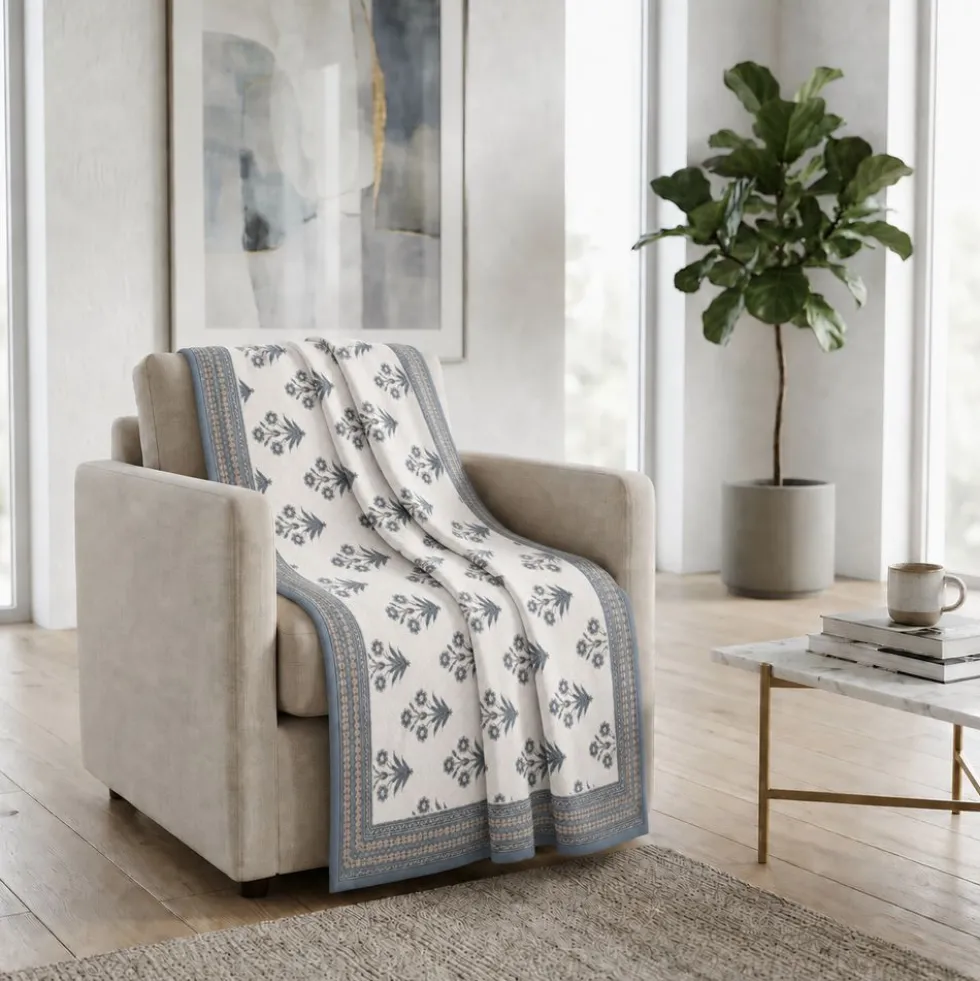 Plaid Imbottito double face stampato Jaipur Fiori Grigi Tortora 130x170