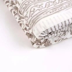 Plaid Imbottito double face stampato Jaipur Fiori Foglie Tortora 130x170