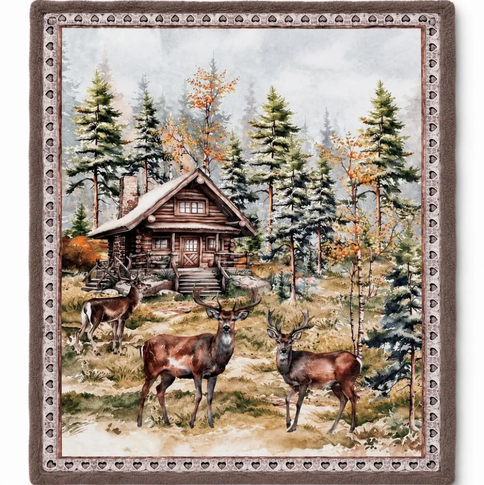 Plaid Sherpa stampa digitale Renne Chalet 130 x 160