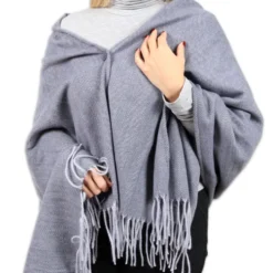 Poncho - Mantella con Frange Gemma Grigio