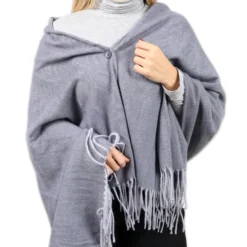 Poncho - Mantella con Frange Gemma Grigio