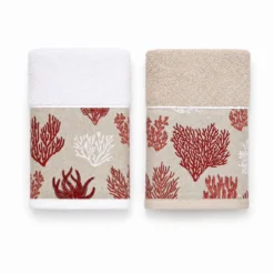 Set 2 + 2 Asciugamani CREOLE Balza Corallo Bianco/Beige Lampone