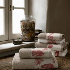 Set 2 + 2 Asciugamani CREOLE Balza Corallo Bianco/Beige Lampone