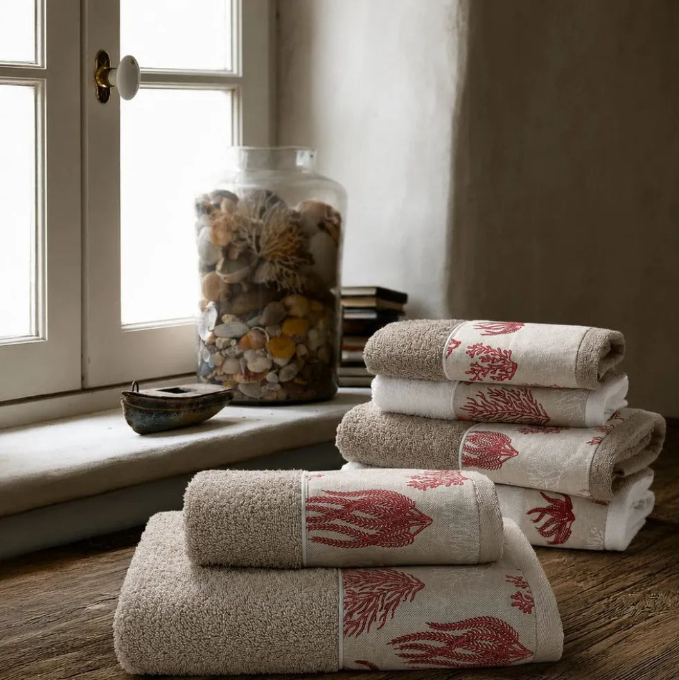 Set 2 + 2 Asciugamani CREOLE Balza Corallo Bianco/Beige Lampone