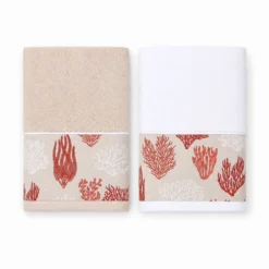 Set 2 + 2 Asciugamani CREOLE Balza Corallo Bianco/Beige Lampone