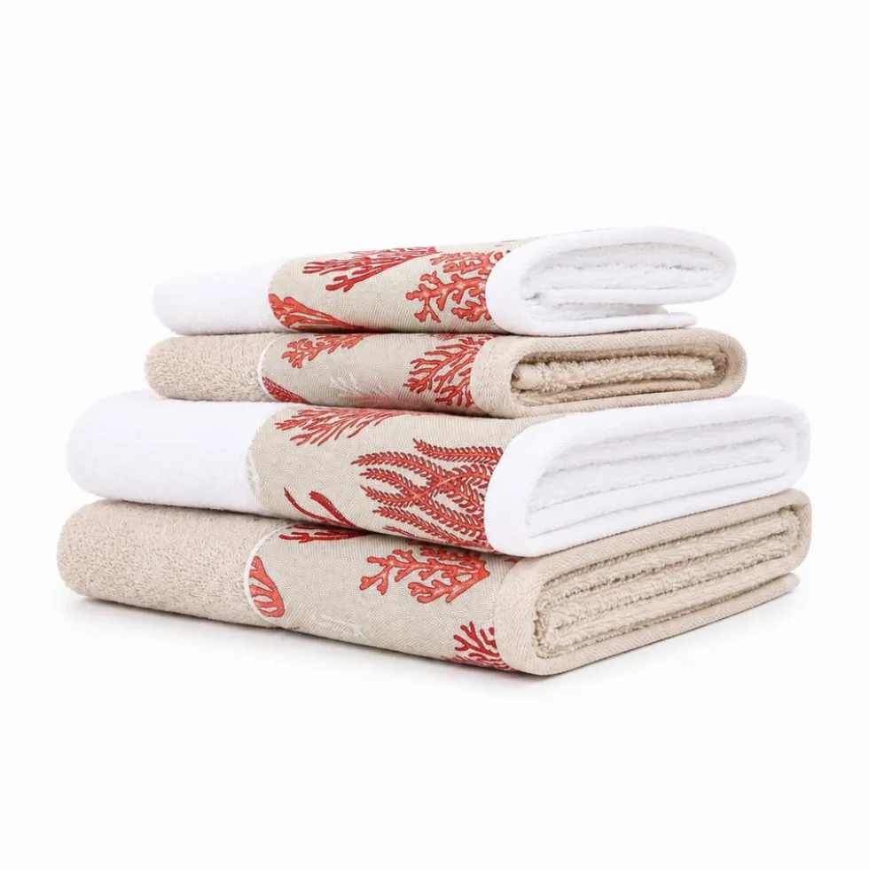 Set 2 + 2 Asciugamani CREOLE Balza Corallo Bianco/Beige Lampone