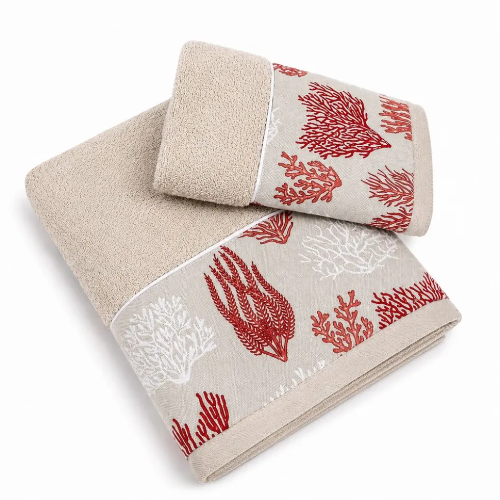 Set 2 + 2 Asciugamani CREOLE Balza Corallo Bianco/Beige Lampone