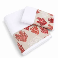 Set 2 + 2 Asciugamani CREOLE Balza Corallo Bianco/Beige Lampone