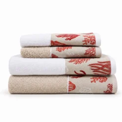 Set 2 + 2 Asciugamani CREOLE Balza Corallo Bianco/Beige Lampone
