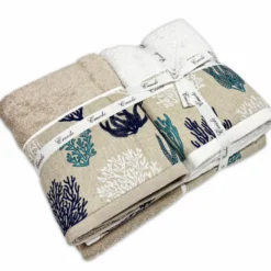 Set 2 + 2 Asciugamani CREOLE Balza Corallo Beige/Bianco