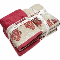 Set 2 + 2 Asciugamani CREOLE Balza Corallo Lampone/Beige
