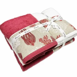 Set 2 + 2 Asciugamani CREOLE Balza Corallo Bianco/Lampone