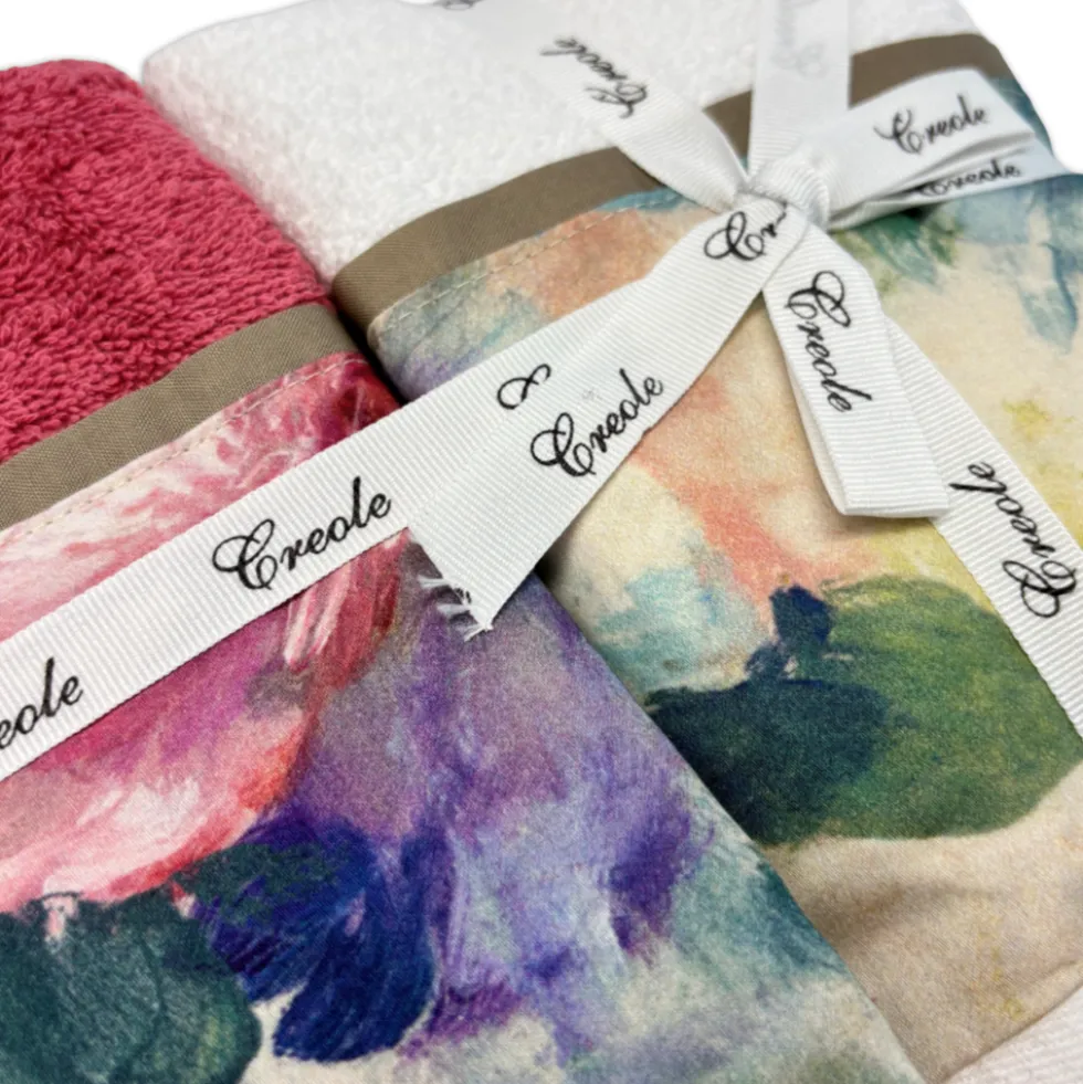 Set 2 + 2 Asciugamani CREOLE Camelia Bianco/Lampone