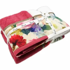 Set 2 + 2 Asciugamani CREOLE Camelia Bianco/Lampone