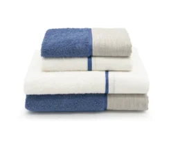 Set 2 + 2 Asciugamani CREOLE profilo Lino Panna/Blu