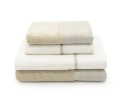 Set 2 + 2 Asciugamani CREOLE profilo Lino Panna/Beige
