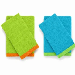 Set 2 + 2 Asciugamani in Spugna Mr & Mrs Turchese/Verde acido