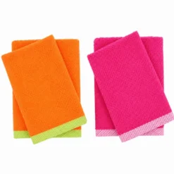 Set 2 + 2 Asciugamani in Spugna Mr & Mrs Arancio/Fuxia Fluo