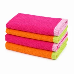 Set 2 + 2 Asciugamani in Spugna Mr & Mrs Arancio/Fuxia Fluo