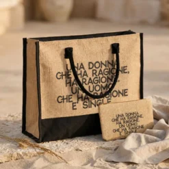Set Borsa + Pochette di Juta Michy Donna Ragione Uomo Single