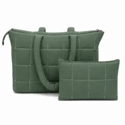 Set Borsa Tote + pochette trapuntata puffer louise Verde