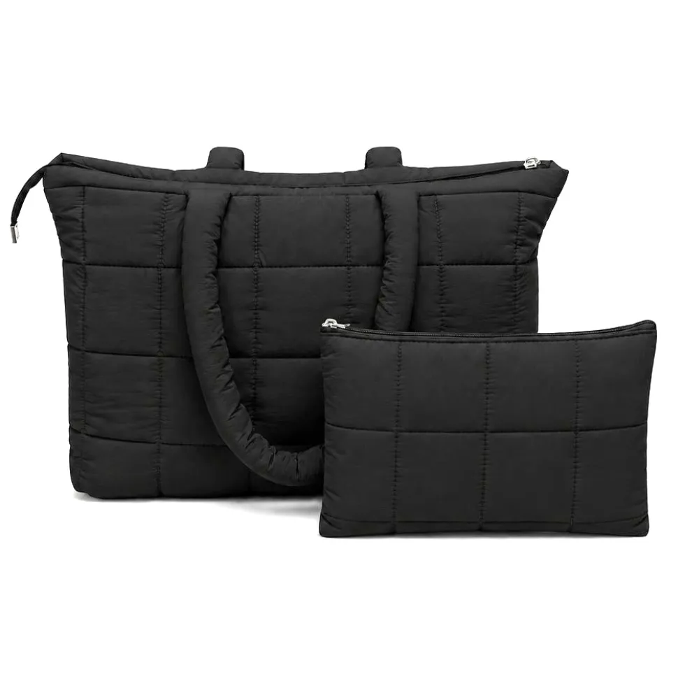 Set Borsa Tote + pochette trapuntata puffer louise nera