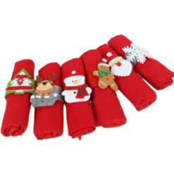 Set 6 Canovacci nido d'ape Navidad con Portatovagliolo