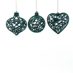 Set 3 Decorazioni in Velluto Floccato Verde