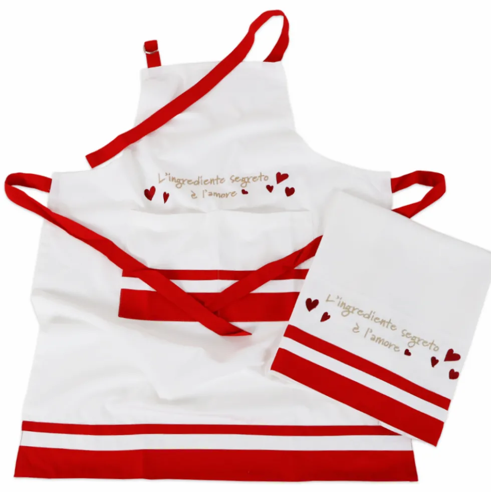Set Grembiule + Canovaccio cotone ricamato Ingrediente Segreto Amore